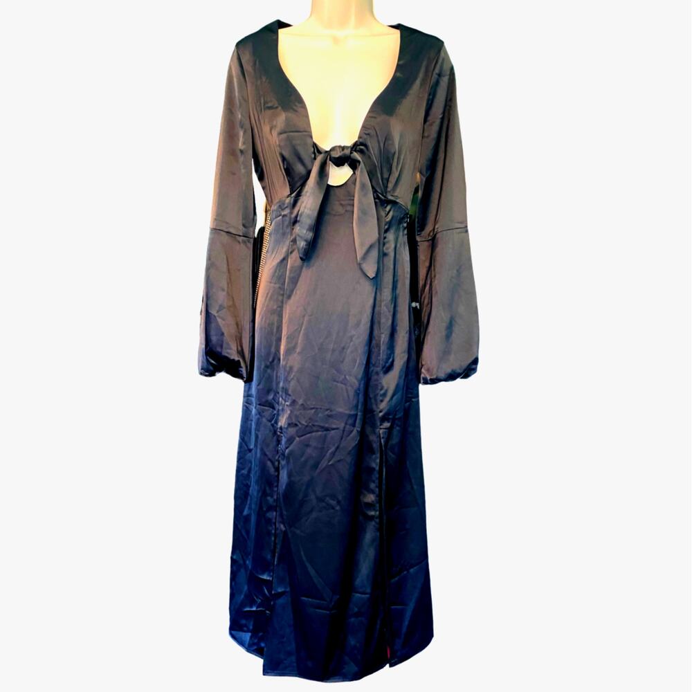 NWOT Nasty Gal Plunge Knot Front Maxi Dress Jet Black Women's Size 6